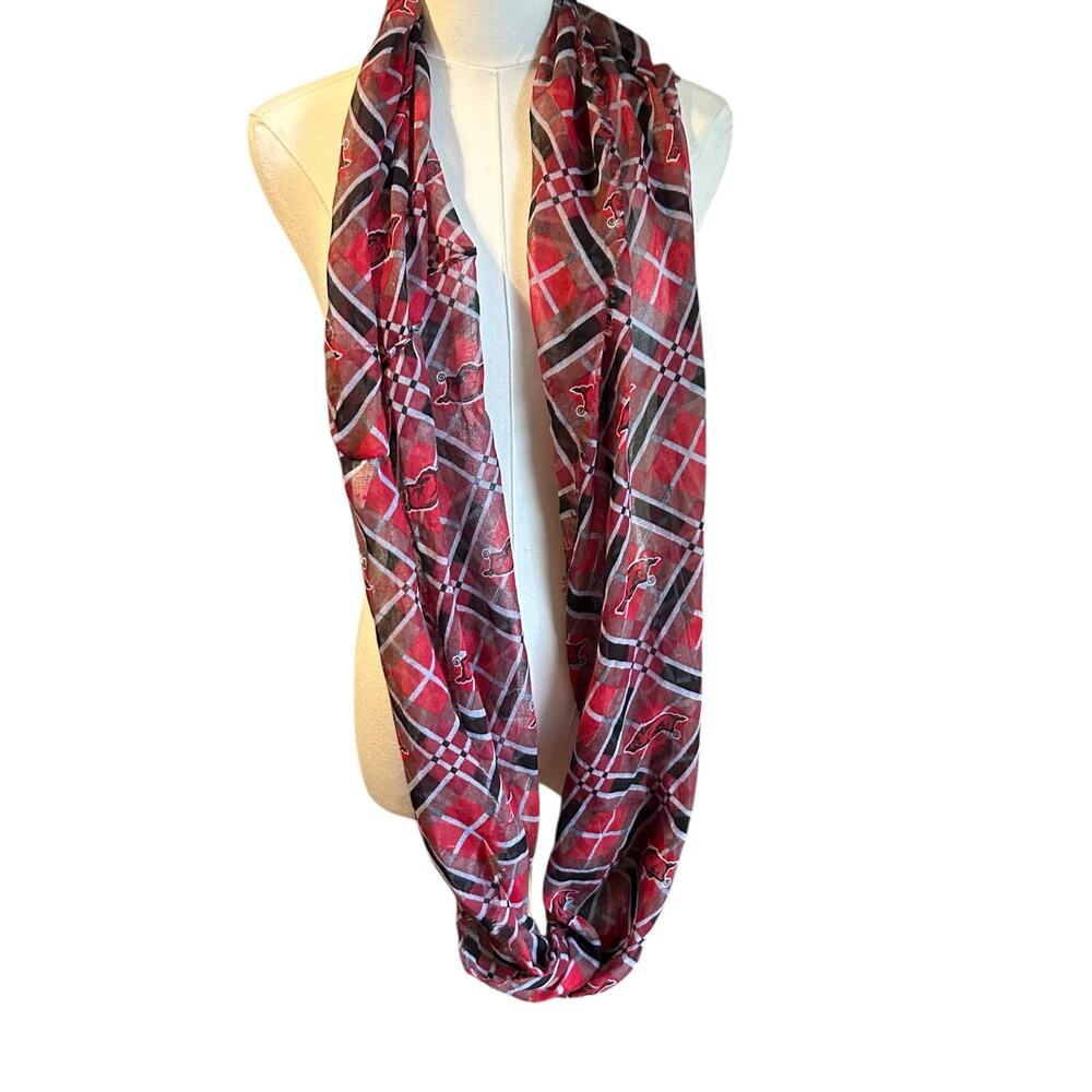 Arkansas Razorbacks College Football Scarf Infinity Plaid with Razorback Frayed - Picture 4 of 7